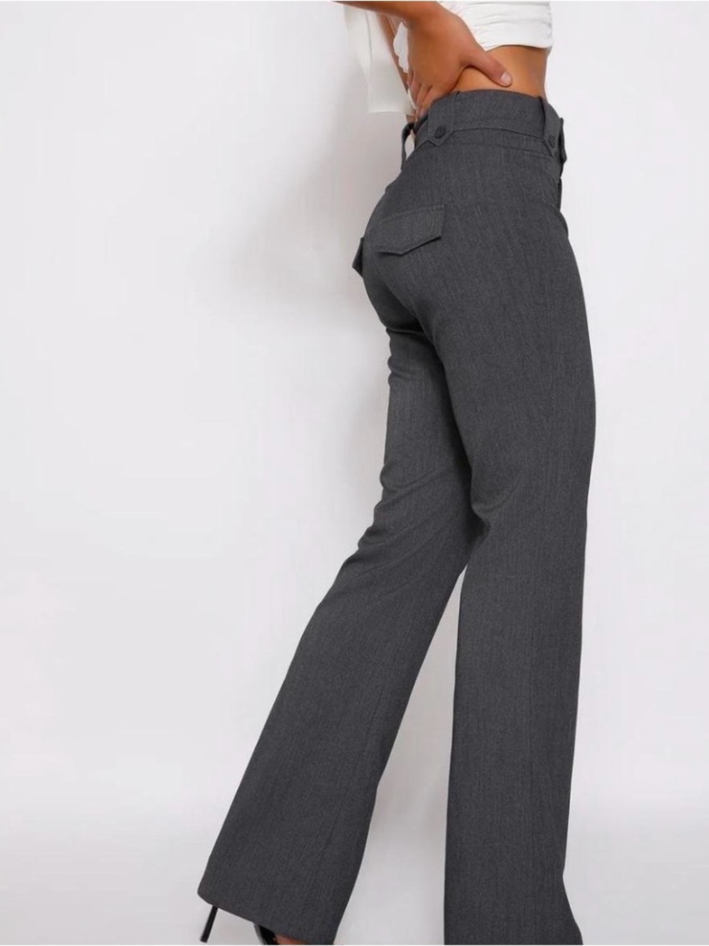 High-Waist Straight-Leg Dress Pants — Charcoal Gray(Tigermist)